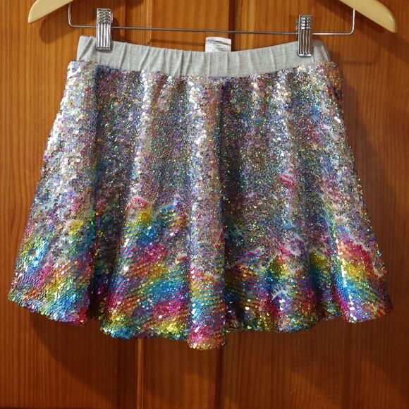JoJo Siwa Rainbow Reversable Sequin Silver Pull On Elastic Waist Skirt 14/16 - Picture 6 of 12